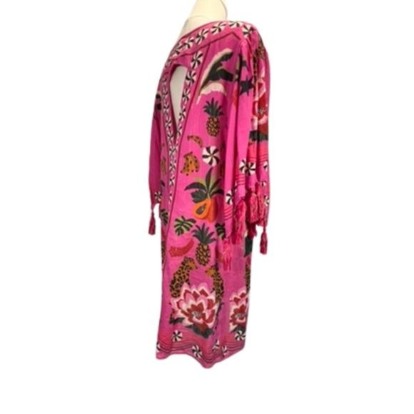 FARM Rio Anthropologie Pink Leopard Forest Beach Cover-Up Dress Kaftan (S) - Picture 11 of 13